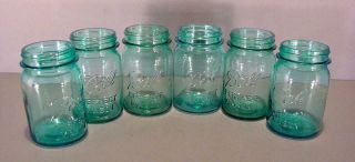 Six 6 Antique Pint Blue Ball Perfect Mason Canning Jars Nos.  1,  2,  3,  4,  4,  & 5