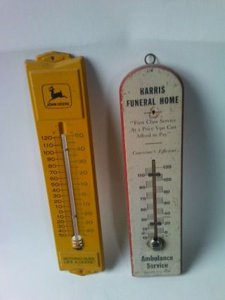 Vintage John Deere And Antique Wood Thermometer
