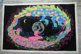 2 Vintage Posters - Lunar Dragons - A Flocked 1972 Blacklight & An Art Poster