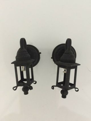 2 X Outdoor Black Decorative Battery Operated Wall Lights 1/12th Scale