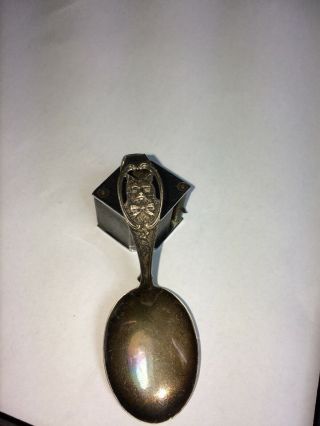 Vintage Sterling Baby Spoon With A Cat On The Curved Handle