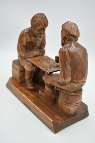 Vintage Wooden Figures Of Men Playing Draughts / Checkers Portugal.