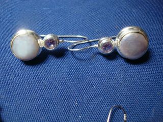 Ultra Rare Artisan Pearls And Amethyst Sterling Silver Earrings