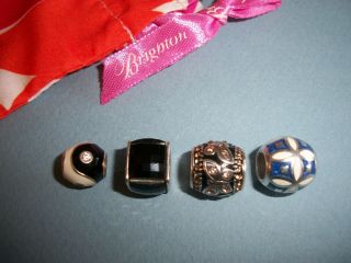 Brighton Bead Charms Black Crystal,  Butterfly Crystal,  Blue Enamel,  Yin Yang