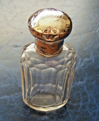 Antique / Old Vintage Cut Glass Small Perfume Scent Bottle With Silver Cap Vgc