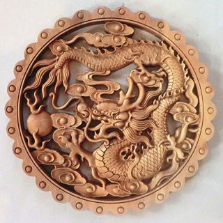 ART CHINESE HAND CARVED DRAGON STATUE CAMPHOR WOOD PLATE WALL SCULPTURE NR 2