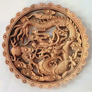 ART CHINESE HAND CARVED DRAGON STATUE CAMPHOR WOOD PLATE WALL SCULPTURE NR 3