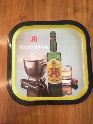 Vintage J&b Rare Scotch Whisky Scotland Square Serving Metal Tray - 1970 