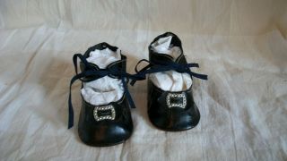 Black Oil Cloth Antique Shoes For Your French Or German Doll