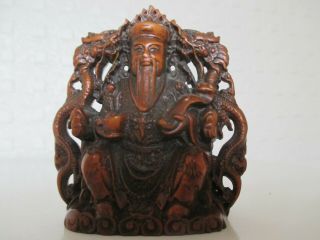 Fine Chinese Japanese ? Oriental Small Carved Box Wood Figure Of An Emperor