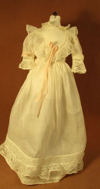Vintage Doll Dress For 16 " - 17 " Bisque Doll - Fine White Cotton W/lace Ruffles