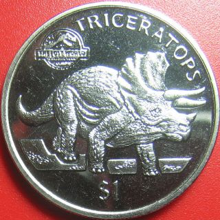 1997 Eritrea $1 Triceratops Dinosaur Dino Jurassic Park Logo Rare Coin Cuni 38mm