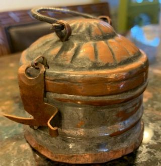 Antique Vintage Indian Brass Copper Paan Daan Betel Nut Box Or Spice Vessel
