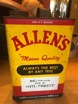 Rare Allen’s Antifreeze One Gallon Can Elmira Ny