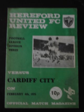 Hereford United V Cardiff City 1975/1976 Ex League Football Programme Rare