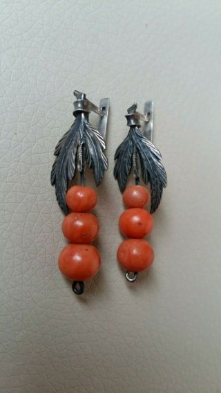 Natural Salmon Coral Earrings Antique Natural Сoral Undyed,  5,  4 Grams
