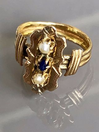Rare French Georgian / Early Victorian Hand Made Seed Pearl Ring 18ct Gold 18k