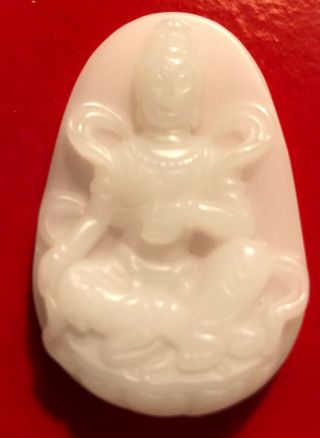 Finely Carved Antique Chinese White Jade Pendant Of A Sea Buddha