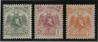 Albania 1920 - 1922 Lh Set Of 3 Michel 80 - 82 Without Overprint Signed Rare