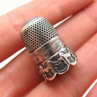 Antique Victorian 925 Sterling Silver Collectible Handmade Etched Sewing Thimble