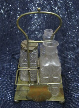 Part Silver Plate Cruet Set Cut Glass Bottles Made In England