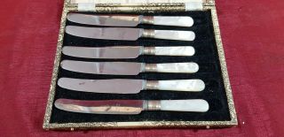 A Set Of 6 Vintage Table Knives.  Mother Of Pearl Handles.  Very Collectable.