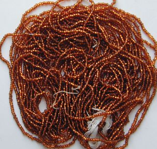 Vintage Rust Orange Metallic Gleam Seed Beads Hank 20 " Strands Silver Lined