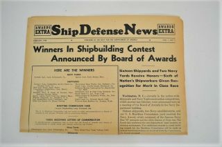 Very Rare 1942 Ship Defense News Paper Wwii U.  S.  Navy
