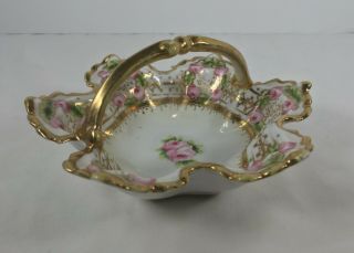 Antique Handpainted Rc Nippon Gold Moriage Trim Candy Nut Dish 1911 Pink Rose