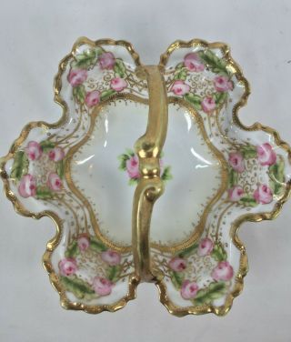 Antique Handpainted RC Nippon Gold Moriage Trim Candy Nut Dish 1911 Pink Rose 2