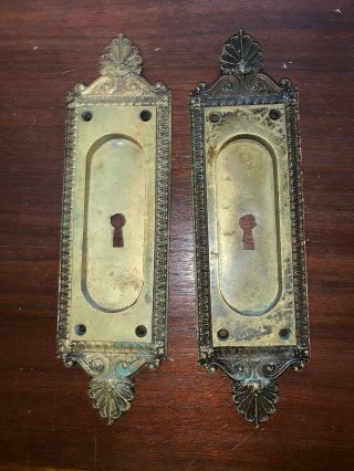 Victorian Salvage Recessed Brass/bronze Pocket Door Pull Ornate