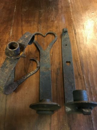 Early Antique Iron Candle Holders Barn Find Heart Design