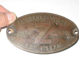 1917 Fairbanks Morse Engine Brass Nameplate Sign Tally