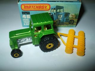 Matchbox Lesney Superfast 46 Ford Tractor & Harrow Rare Dark Yellow Harrow Mib