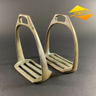 Pair Vintage Solid Nickel Marked 4 - Bar Horse Stirrups Military? Antique Tools