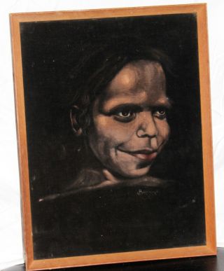Vintage Aboriginal Velvet Girl Oil Painting.