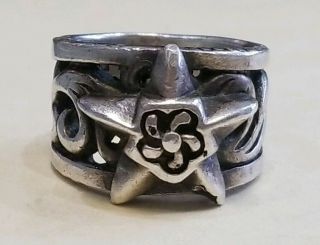 Rare Sterling Silver 925 Extra Wide Chrome Hearts Star Scroll Band Ring Size 8