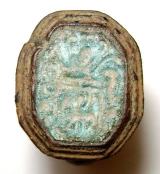 Ancient Rare Medieval bronze finger ring seal with stone.  (GEM,  GLASS) 2