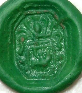 Ancient Rare Medieval bronze finger ring seal with stone.  (GEM,  GLASS) 3