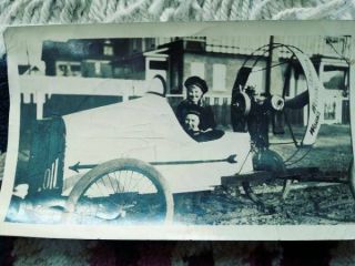 Small Antique Photograph W/children & 2 Cylinder Go Cart 1920’s