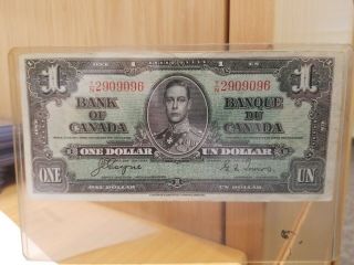 1937 Canadian 1 Dollar Bill T/n 2909096 (circulated) Rare
