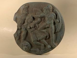 Rare Ancient Roman Bronze Relief Plaque Depicting Erotic Scene Circa 200 - 300ad