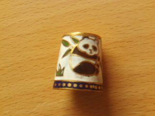 Vintage Chinese Enamel Cloisonne Brass Thimble Panda Design.