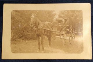 Antique Real Photograph Postcard Rppc Courtship Couple In Horse Drawn Carriage