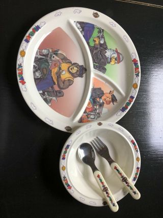 Harley Davidson Kids Dinnerware Plate & Bowl Set With Spoon And Fork.  Rare