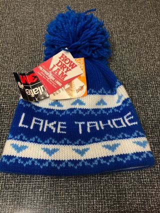 Nos Vintage Penthouse Knits Lake Tahoe Winter Ski Hat Pom Pom Made In The Usa