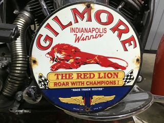 Vintage Rare Porcelain 53 Gilmore Red Lion Gas Pump Plate Ford Harley Chevy