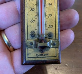 Antique Brass and Wood Miniature Wall Hanging Thermometer,  made in Germany 2