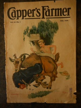 1926 Cappers Farmer Goat Boy Swimming Cover Only Print 2 Sided Antique Apx 10x15