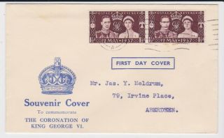 Gb Stamps Rare First Day Cover 1937 Kgvi Coronation Pair Aberdeen